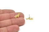 Brass Dog Earring, 8 Raw Brass Tiny Dog Shaped Stud Earrings, Animal Jewelry, Findings (10.5x16x0.80mm) SMP2539 Y171