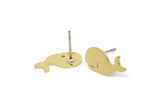 Brass Whale Earring, 6 Raw Brass Tiny Whale Shaped Stud Earrings, Animal Jewelry, Findings (7.5x15x0.80mm) SMP2547 A6900