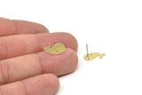 Brass Whale Earring, 6 Raw Brass Tiny Whale Shaped Stud Earrings, Animal Jewelry, Findings (7.5x15x0.80mm) SMP2547 A6900