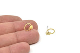 Brass Round Earring, 6 Raw Brass Tiny Star Stud Earrings (13x10x0.80mm) SMP2546 A6901