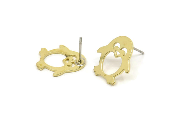Brass Penguin Earring, 6 Raw Brass Tiny Penguin Shaped Stud Earrings, Animal Jewelry, Findings (15x14x0.80mm) SMP2543 A6899