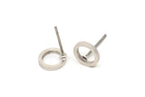 Silver Circle Earring, 6 Antique Silver Plated Brass Circle Stud Earrings (8mm) N0437 A1141