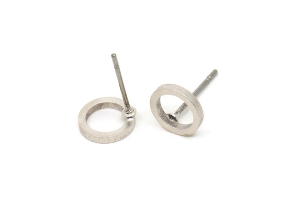 Silver Circle Earring, 6 Antique Silver Plated Brass Circle Stud Earrings (8mm) N0437 A1141