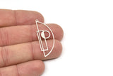 Silver Face Charm, 4 Antique Silver Plated Brass Semi Circle Charms With 1 Loop, Geometric Charms (42x14x0.80mm) SMP1743 A6051