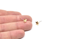 Gold Star Earring, 6 Gold Plated Brass Star Stud Earrings (8mm) D1467