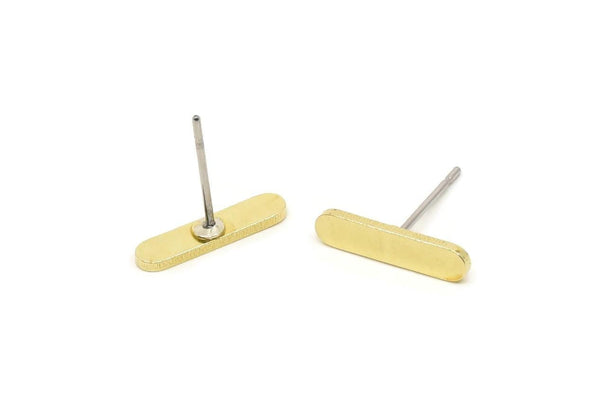 Brass Oval Earring, 8 Raw Brass Tiny Oval Shaped Stud Earrings (13x3x1mm) SMP2622 Y017