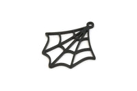 Siyah Örümcek Ağı Tılsımı, 1 Halkalı 6 Oksitlenmiş Siyah Pirinç Örümcek Ağı Tılsımı, Tılsım Kolye Uçları (26x22x1mm) A5302