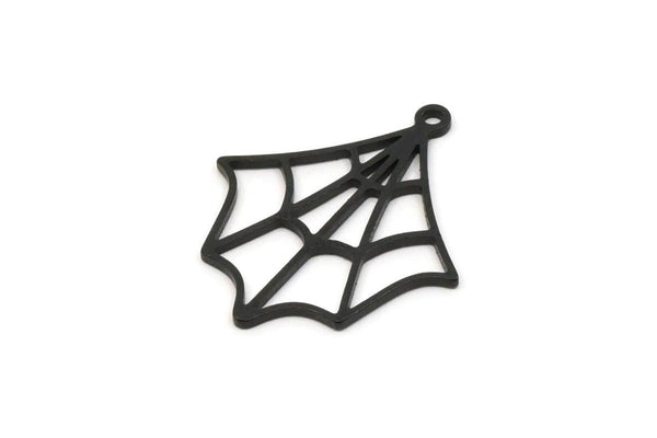 Siyah Örümcek Ağı Tılsımı, 1 Halkalı 6 Oksitlenmiş Siyah Pirinç Örümcek Ağı Tılsımı, Tılsım Kolye Uçları (26x22x1mm) A5302