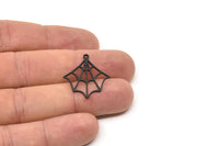 Siyah Örümcek Ağı Tılsımı, 1 Halkalı 6 Oksitlenmiş Siyah Pirinç Örümcek Ağı Tılsımı, Tılsım Kolye Uçları (26x22x1mm) A5302
