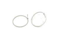 25mm Circle Earring - 8 Antique Silver Plated Brass Circle Stud Earrings (25x1x0.80mm) A6219 A4029