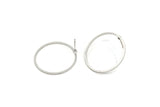 25mm Circle Earring - 8 Antique Silver Plated Brass Circle Stud Earrings (25x1x0.80mm) A6219 A4029