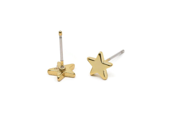 Gold Star Earring, 6 Gold Plated Brass Star Stud Earrings (8mm) D1467