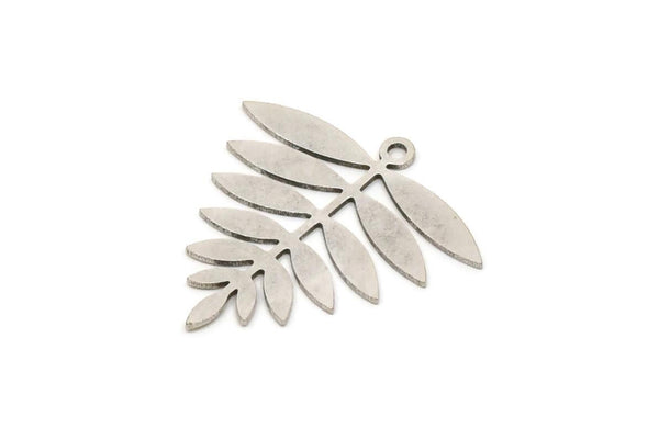 Silver Leaf Charm, 6 Antique Silver Plated Brass Acacia Leaf Charms With 1 Loop, Findings (25x25x0.60mm) A4354