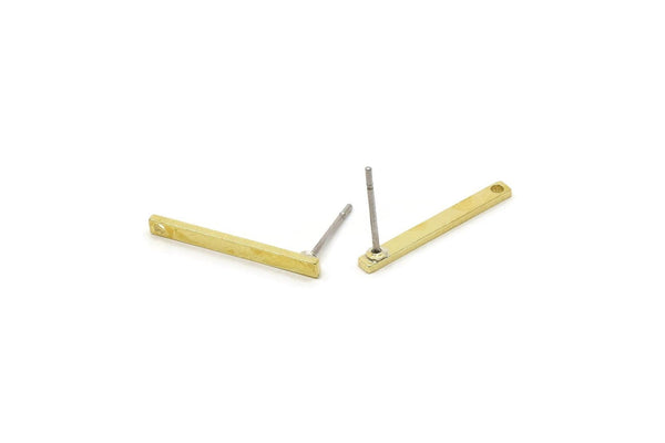 Brass Rectangle Earring, 8 Raw Brass Rectangle Bar Stud Earrings With 1 Hole (20x2x1mm) A0857 Y089