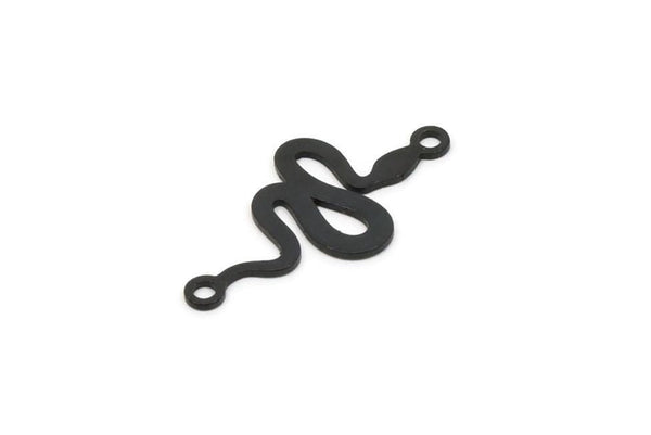 Siyah Yılan Tılsımı, 2 Döngülü, Kolye Uçlu, Bağlantı Parçalı 24 Oksitlenmiş Siyah Pirinç Yılan Şeklinde Tılsım (21x11x0,60 mm) A4086