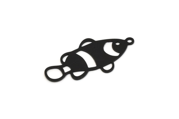 Siyah Balık Charm, 1 Döngülü 8 Oksitlenmiş Siyah Pirinç Balık Şekilli Charm (30x15x0,60 mm) A5263
