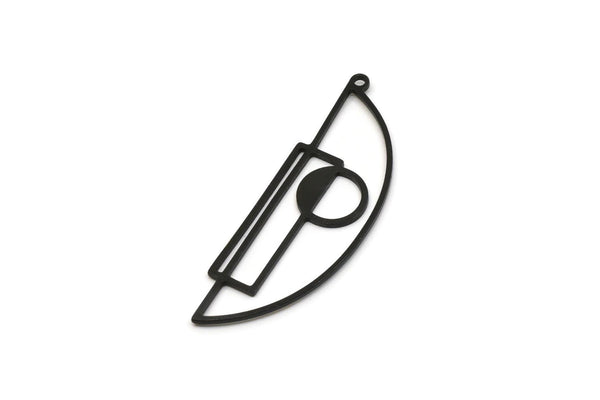 Siyah Yüzlü Charm, 1 Döngülü 4 Oksitlenmiş Siyah Pirinç Yarım Daire Charm, Geometrik Charmlar (42x14x0,80 mm) SMP1743 A6051