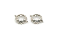 Silver Round Setting, 4 Antique Silver Plated Brass Round Settings With 2 Loops and 1 Pad Setting (19x14x3mm) BS 2035