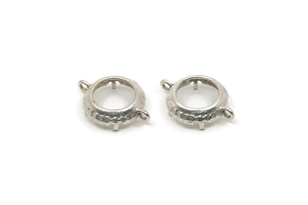 Silver Round Setting, 4 Antique Silver Plated Brass Round Settings With 2 Loops and 1 Pad Setting (19x14x3mm) BS 2035