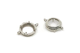 Silver Round Setting, 4 Antique Silver Plated Brass Round Settings With 2 Loops and 1 Pad Setting (19x14x3mm) BS 2035