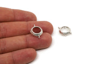 Silver Round Setting, 4 Antique Silver Plated Brass Round Settings With 2 Loops and 1 Pad Setting (19x14x3mm) BS 2035
