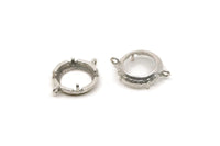 Silver Round Setting, 4 Antique Silver Plated Brass Round Settings With 2 Loops and 1 Pad Setting (21x15.5x3.5mm) BS 2033