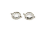 Silver Round Setting, 4 Antique Silver Plated Brass Round Settings With 2 Loops and 1 Pad Setting (21x15.5x3.5mm) BS 2033