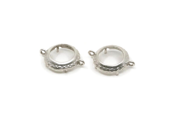 Silver Round Setting, 4 Antique Silver Plated Brass Round Settings With 2 Loops and 1 Pad Setting (21x15.5x3.5mm) BS 2033
