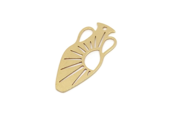 Brass Pottery Charm, Raw Brass Rising Sun Shaped Charms With 1 Hole, Vase Charms, Earring Findings (30x14x0.60mm) SMP2764