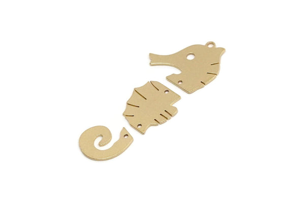 Brass Charm, Raw Brass Dangle Sea Horse Charm With 1 Loop and Holes, Connector Parts, Brass Parts Of Dangles, Findings(44x18x0.60mm) SMP2777