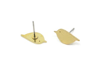 Brass Bird Earring, 6 Raw Brass Tiny Bird Stud Earrings (15x7x0.80mm) F063