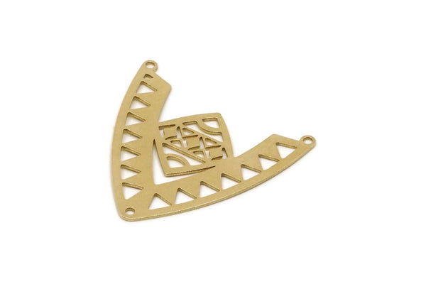 Brass Ethnic Charm, Raw Brass Ethnic Motif Charms With 2 Loops And 1 Hole, Charms For Necklace, Parts Of Jewelry (33x34x0.60mm) SMP2820