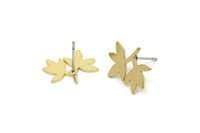 Brass Leaf Earring, 6 Raw Brass Tiny Leaf Stud Earrings (13x15x0.80mm) F039