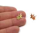 Brass Leaf Earring, 6 Raw Brass Tiny Leaf Stud Earrings (13x15x0.80mm) F039