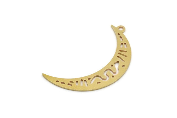 Brass Moon Charm, Raw Brass Crescent Moon And Snake Shaped Charms With 1 Loop (32x6x0.60mm) SMP2814