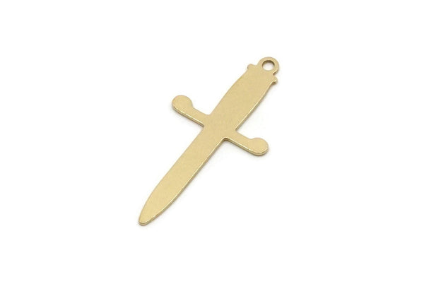 Brass Knife Charm, Raw Brass Knife Charms With 1 Loop, Earring Findings (30x14.5x0.60mm) SMP2826