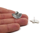 Silver Sun Earring, 2 Silver Tone Sunshine Stud Earrings - Pad Size 6mm (22x15mm) N1115