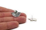 Silver Sun Earring, 2 Silver Tone Sunshine Stud Earrings - Pad Size 6mm (22x15mm) N1115