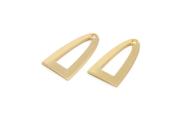 Half Ellipse Charm, 4 Gold Plated Brass Half Ellipse Shape Charms With 1 Hole, Pendants, Earrings, Findings (23x12x0.70mm) B0231