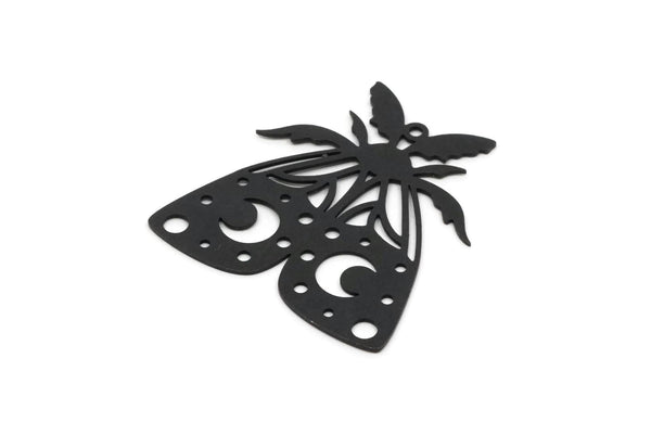 Siyah Kelebek Tılsımı, 1 Halkalı 2 Oksitlenmiş Siyah Pirinç Kelebek Tılsımı, Küpe Parçaları (36x33x0,60 mm) A5339