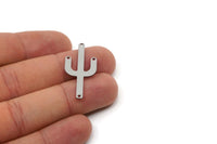Steel Cactus Charm, Stainless Steel Cactus Charms With 4 Holes, Findings (36x16x0.80mm) F050