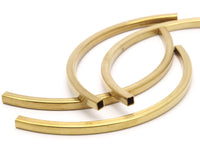 Square Noodle Tubes - 5 Raw Brass Square Curved Tube Beads (4x4x95mm) Bs 1529