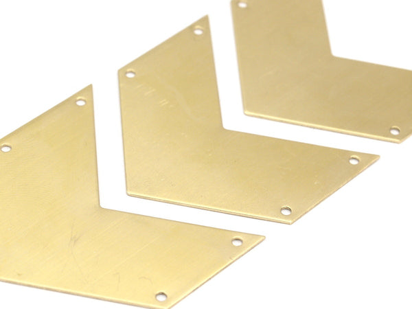 7 Raw Brass Chevrons 4 Holes  (50x25x0.80mm) N0642