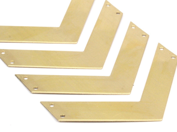 Chevron 7 Raw Brass Chevrons with 4 Holes  (70x15x0.80mm) A0895--N0613