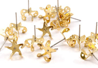Stainless Steel Post, Rhinestone Stud, 50 Stainless Steel Earring Posts With Raw Brass 7mm Pad, Ear Studs For Chaton Rhinestone Bs-1255