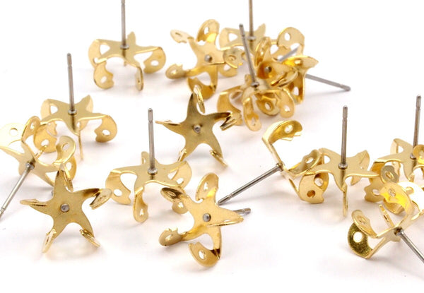 Stainless Steel Post, Rhinestone Stud, 50 Stainless Steel Earring Posts With Raw Brass 7mm Pad, Ear Studs For Chaton Rhinestone Bs-1255