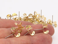 Stainless Steel Post, Rhinestone Stud, 50 Stainless Steel Earring Posts With Raw Brass 7mm Pad, Ear Studs For Chaton Rhinestone Bs-1255