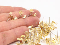 Stainless Steel Post, Rhinestone Stud, 50 Stainless Steel Earring Posts With Raw Brass 7mm Pad, Ear Studs For Chaton Rhinestone Bs-1255