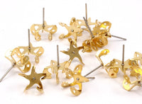 Stainless Steel Post, Rhinestone Stud, 50 Stainless Steel Earring Posts With Raw Brass 7mm Pad, Ear Studs For Chaton Rhinestone Bs-1255