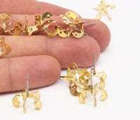 Steel Posts Rhinestone Stud, 24 Stainless Steel Earring Posts With Raw Brass 8mm Pad, Ear Studs For Chaton Rhinestone Bs-1256
